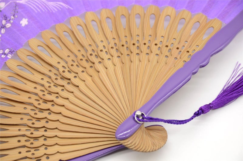 OMyTeaÂ® "Grassflowers 8.27"(21cm) Hand Held Folding Fans - With a Fabric Sleeve for Protection for Gifts - Chinese/Japanese Vintage Retro Style (Purple) - Image 3
